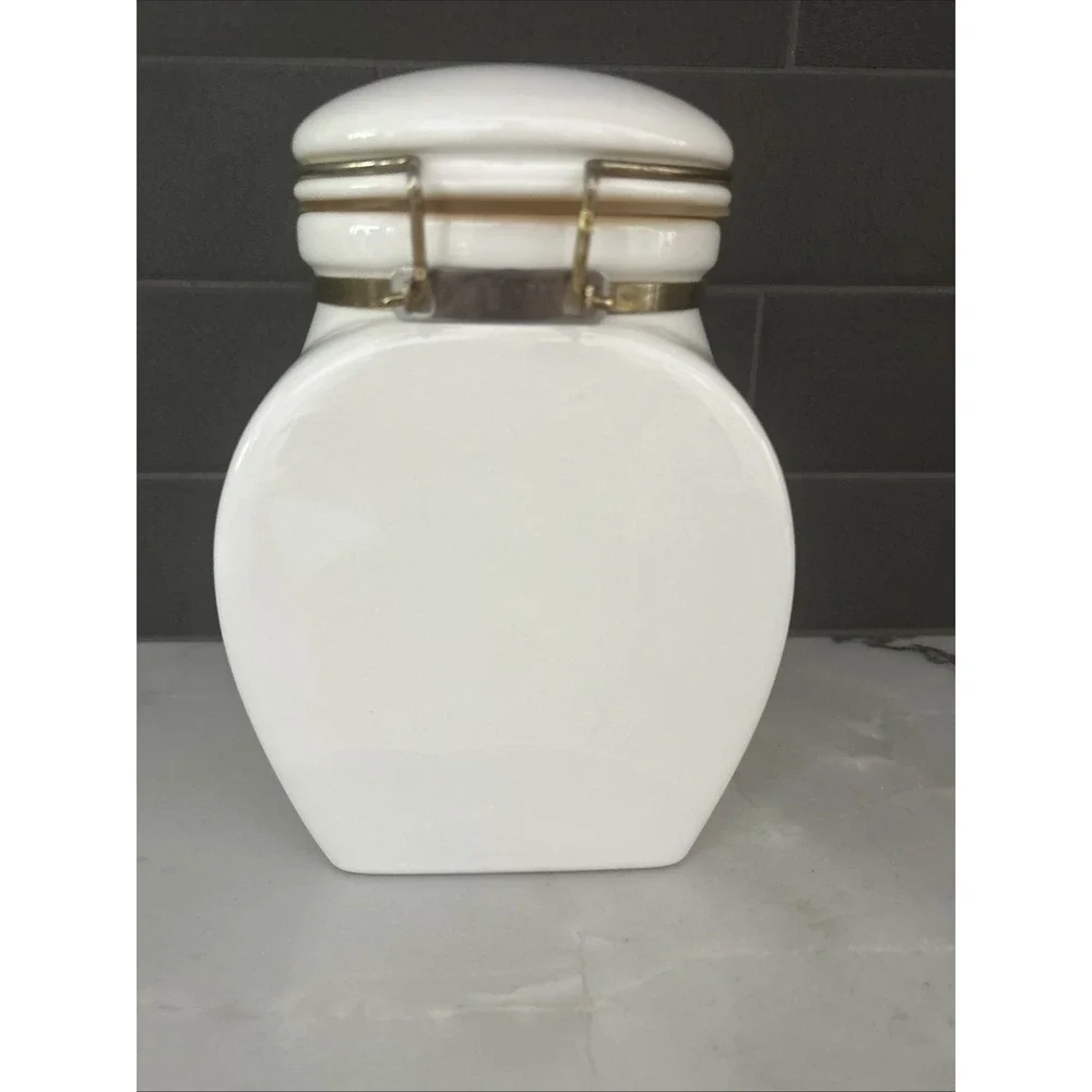 Vintage European Coffeehouse Collection White & Gold Ceramic Canister 8 3/8